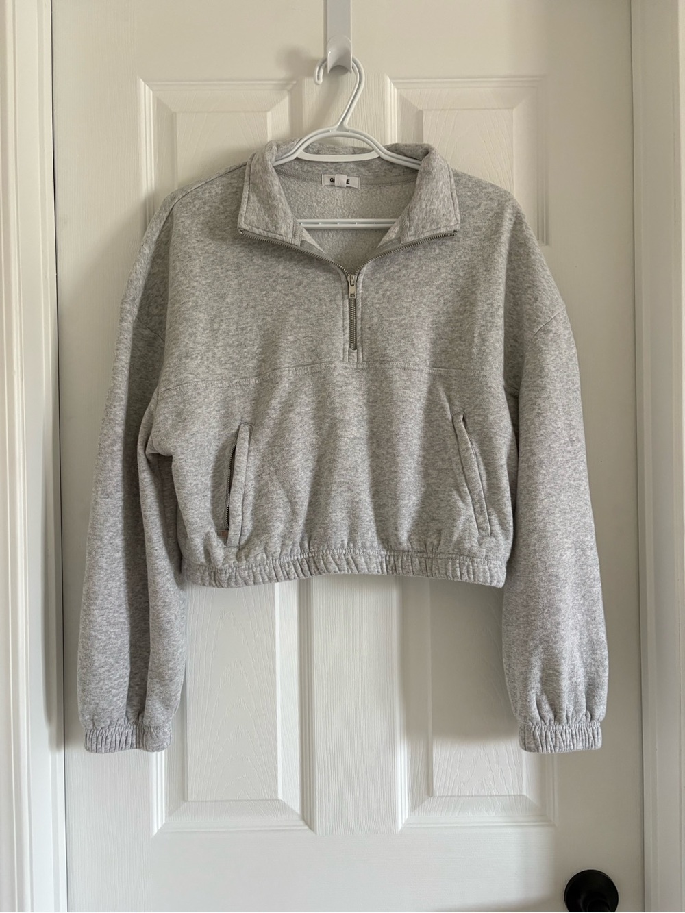 Garage Light Gray Cropped Half-Zip Sweatshirt